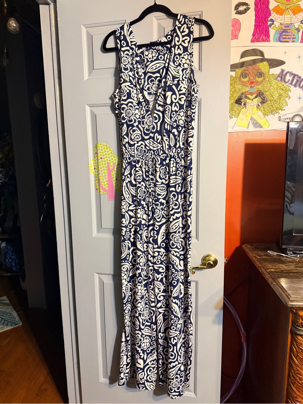 Sleeveless Navy and White Floral Maxi Dress